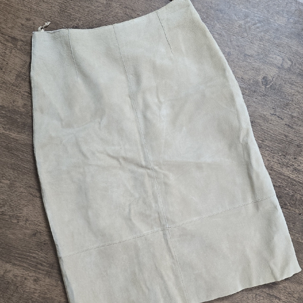 SIENA‎ STUDIO Cream 100% Real Leather Suede Pencil Skirt Sz 4